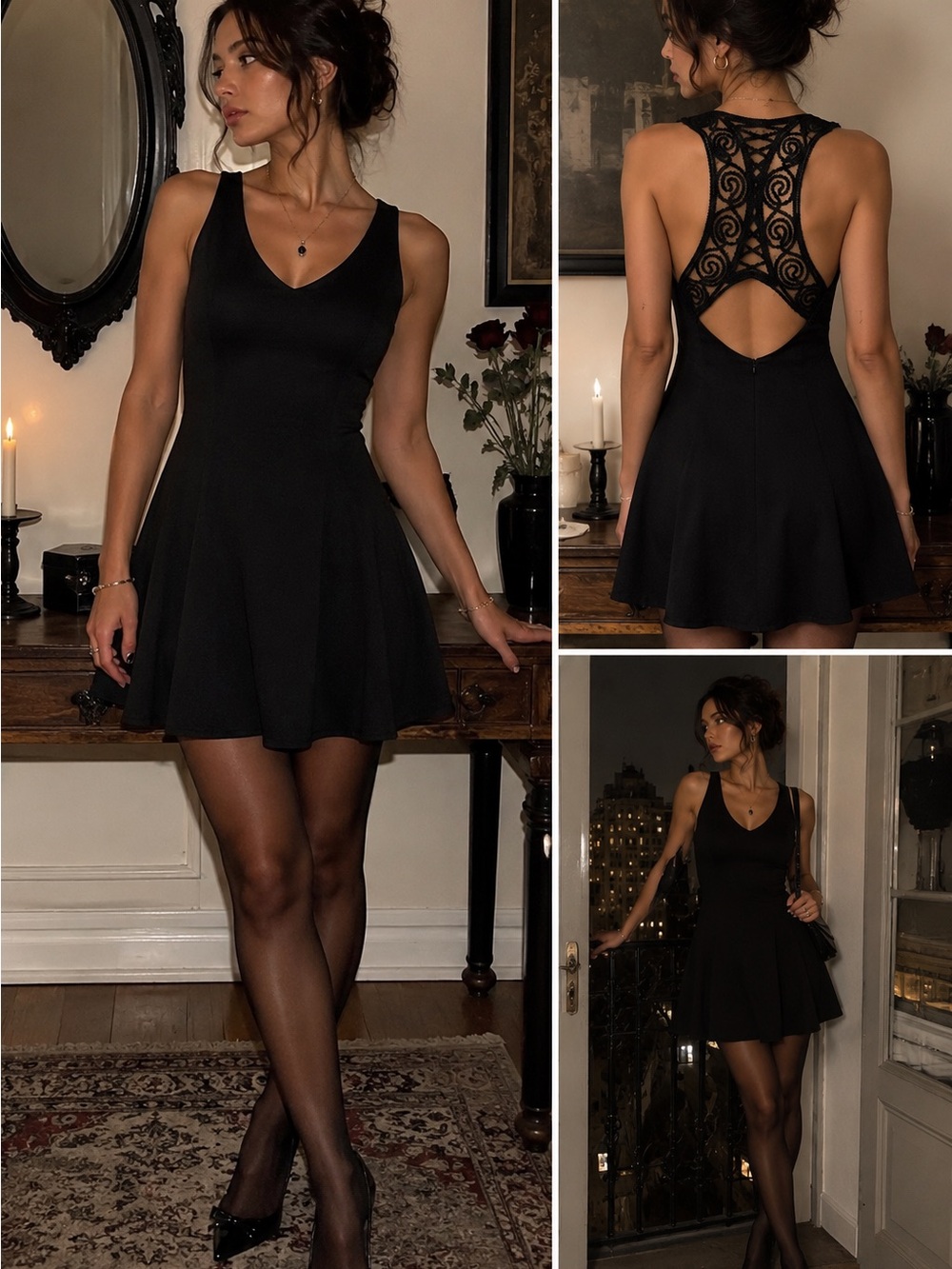 Vintage 90s Rampage Black Lace Open Back Mini Dress Whimsigoth Size M 9